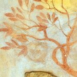 Autorská oprava: sova, v obrysu vyrytá do čerstvé omítky a barvou jen lehce naznačená, byla později překryta modrou barvou pozadí, a znovu odhalená po jejím částečném opadání