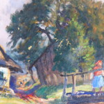 Střední část obrazu s drobnými defekty v barevné vrstvě, stav po vyčištění