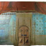 Počítačová simulace scény Modrý gotický pokoj, sestavená z fotografií jednotlivých kusů před restaurováním. Po opravě prospektu a sufit bude možné celou scénu sestavit na jevišti