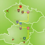 Mapa první verze Císařské cesty, spojující divadla v České republice a Rakousku (2014)